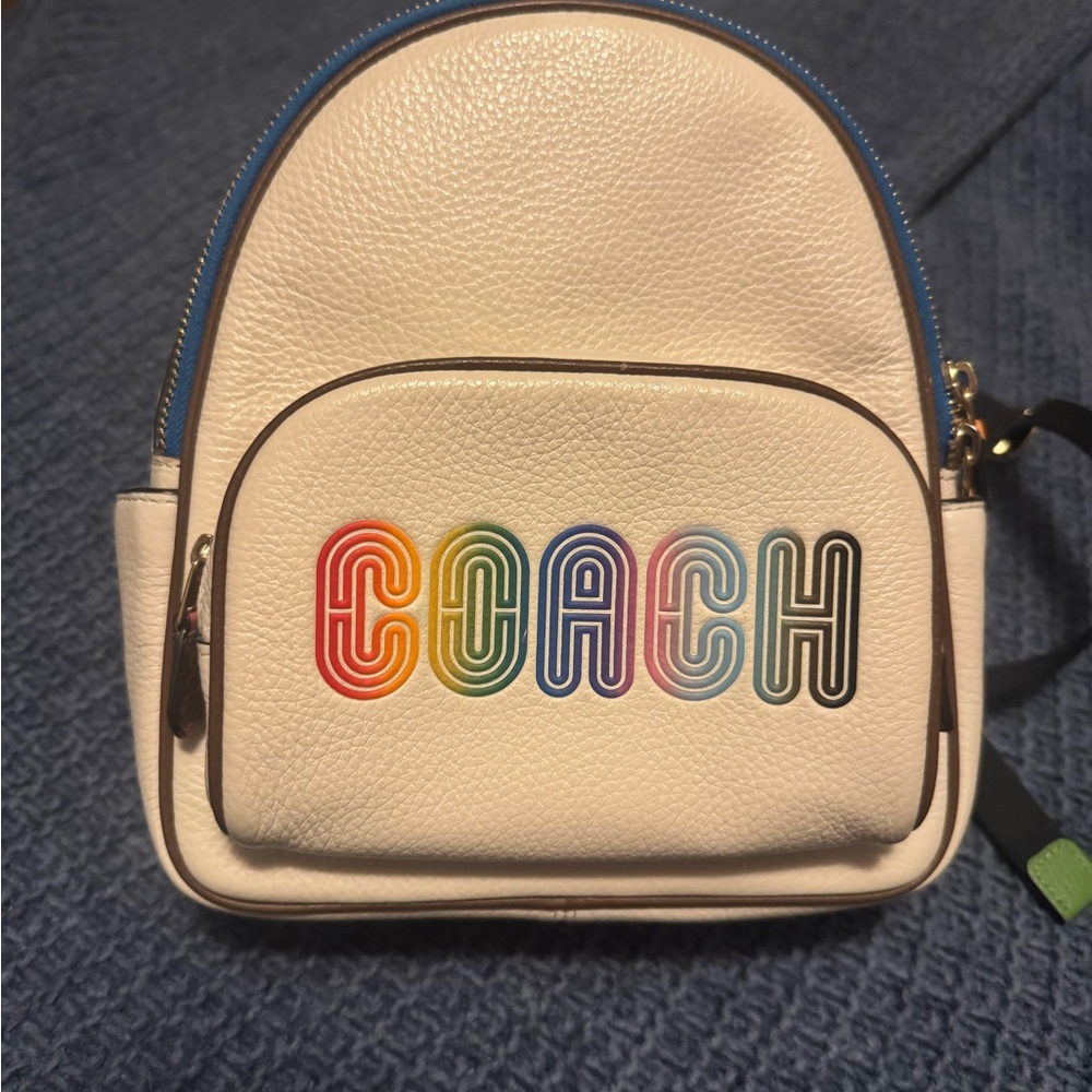 Coach Cream colored Backpack with Multicolor Logo MINI